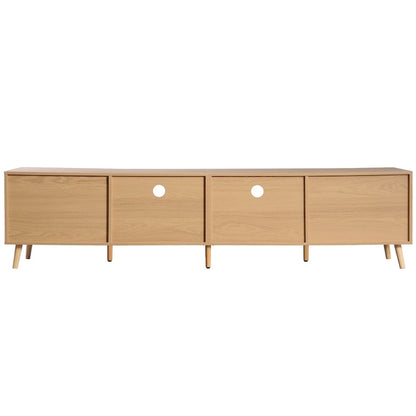 Roomfitters Rattan TV Stand for 85 TV, Farmhouse Media Console, Solid Wood Legs, Wood