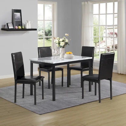 5-Piece Dining Table and Chair Set, Kitchen Dining Furniture Set with Faux Marble Rectangular Table and 4 Chairs