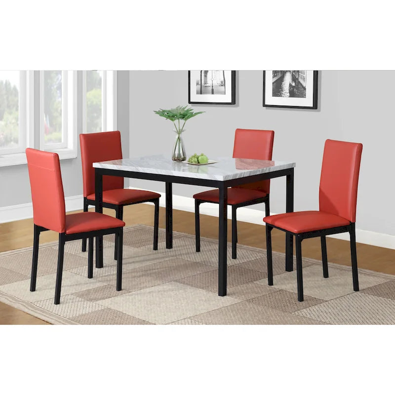 5-Piece Dining Table and Chair Set, Kitchen Dining Furniture Set with Faux Marble Rectangular Table and 4 Chairs