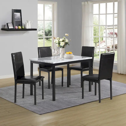 5-Piece Dining Table and Chair Set, Kitchen Dining Furniture Set with Faux Marble Rectangular Table and 4 Chairs