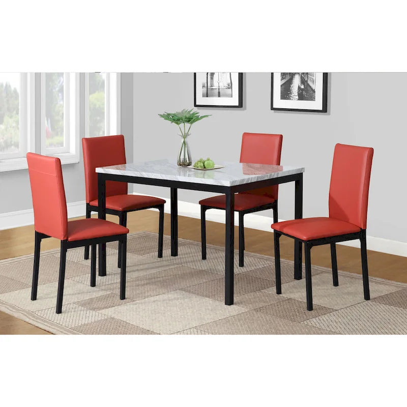 5-Piece Dining Table and Chair Set, Kitchen Dining Furniture Set with Faux Marble Rectangular Table and 4 Chairs