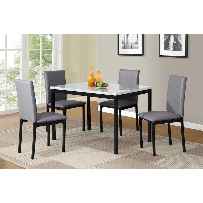 5-Piece Dining Table and Chair Set, Kitchen Dining Furniture Set with Faux Marble Rectangular Table and 4 Chairs