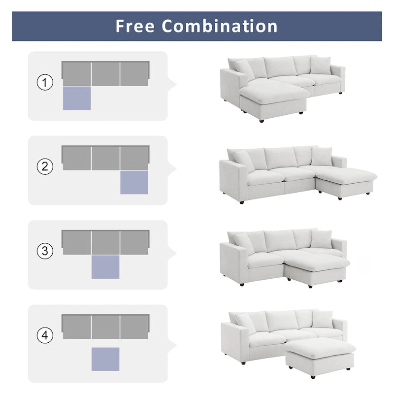 101 L-Shaped Cloud Sectional Sofa with Ottoman & Pocket Springs