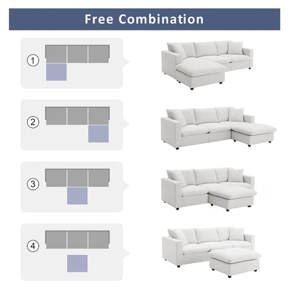 101 L-Shaped Cloud Sectional Sofa with Ottoman & Pocket Springs