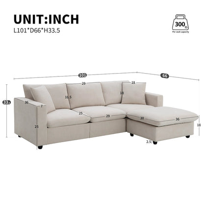 101 L-Shaped Cloud Sectional Sofa with Ottoman & Pocket Springs