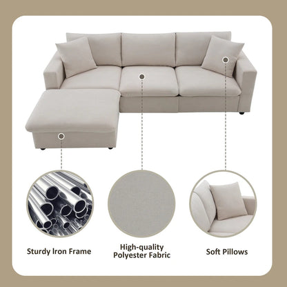 101 L-Shaped Cloud Sectional Sofa with Ottoman & Pocket Springs