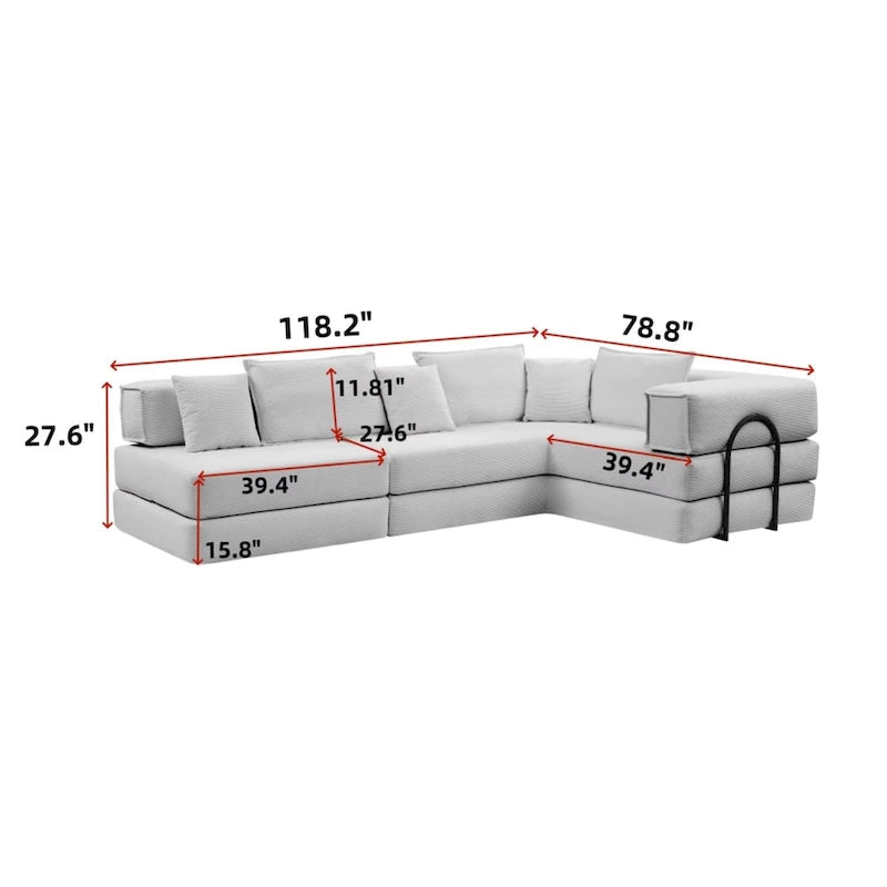 118.2  Oversized Upholstered Sectional Sofa Set, DIY Corduroy Sofa