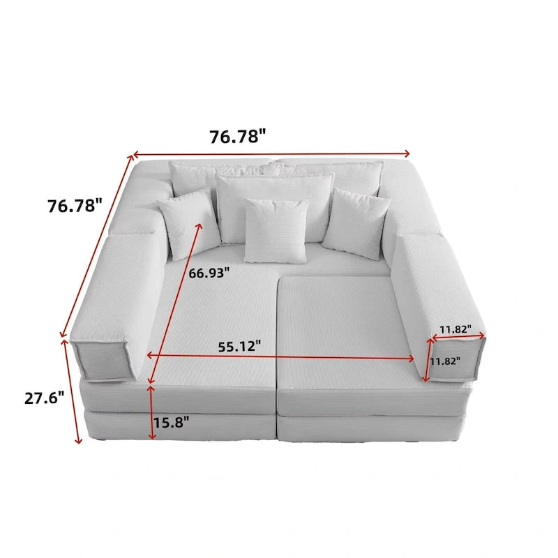 118.2  Oversized Upholstered Sectional Sofa Set, DIY Corduroy Sofa