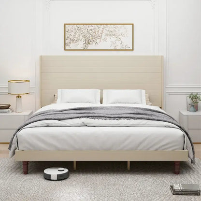 King Platform Bed with Elegant High Headboard & Comfortable Back