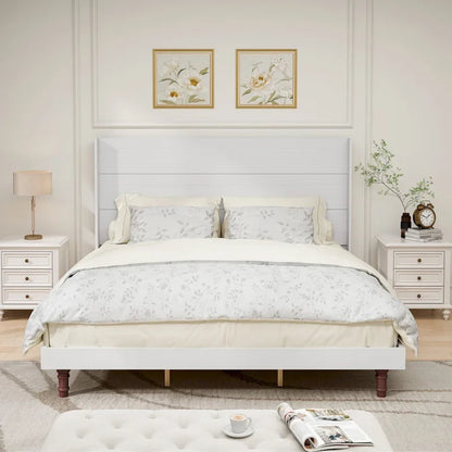 King Platform Bed with Elegant High Headboard & Comfortable Back