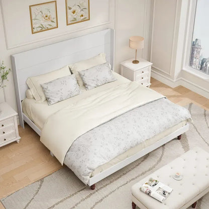 King Platform Bed with Elegant High Headboard & Comfortable Back