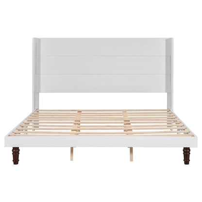King Platform Bed with Elegant High Headboard & Comfortable Back
