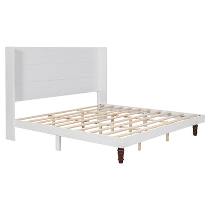King Platform Bed with Elegant High Headboard & Comfortable Back