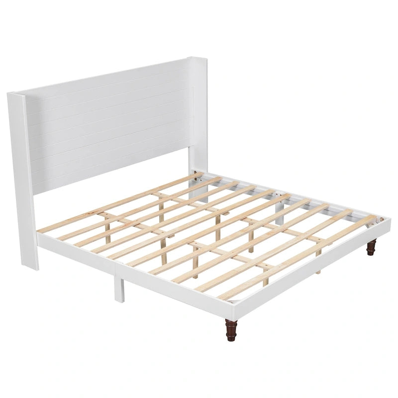 King Platform Bed with Elegant High Headboard & Comfortable Back
