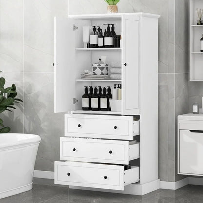 Freestanding Bathroom Cabinet with Doors & 3 Large Drawers, Adjustable Shelves