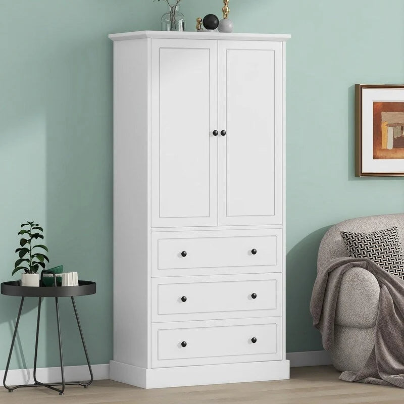 Freestanding Bathroom Cabinet with Doors & 3 Large Drawers, Adjustable Shelves