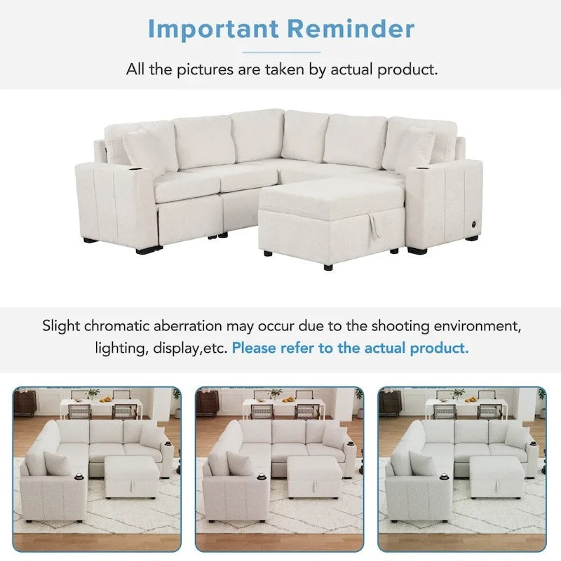 84.7 Modern L-shaped Sectional Sofa Set with a Movable Storage Ottoman and Pull-out Sofa