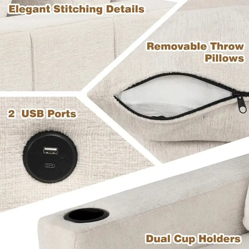 84.7 Modern L-shaped Sectional Sofa Set with a Movable Storage Ottoman and Pull-out Sofa