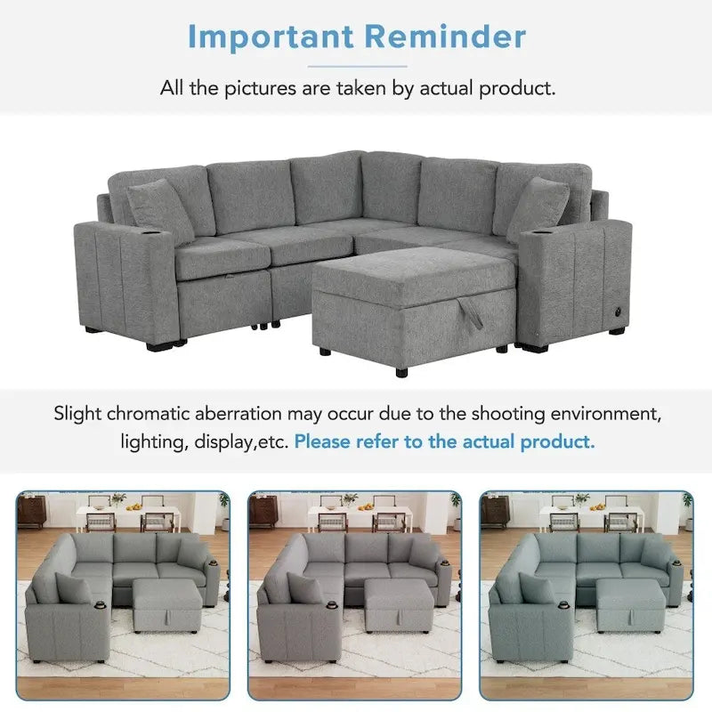 84.7 Modern L-shaped Sectional Sofa Set with a Movable Storage Ottoman and Pull-out Sofa
