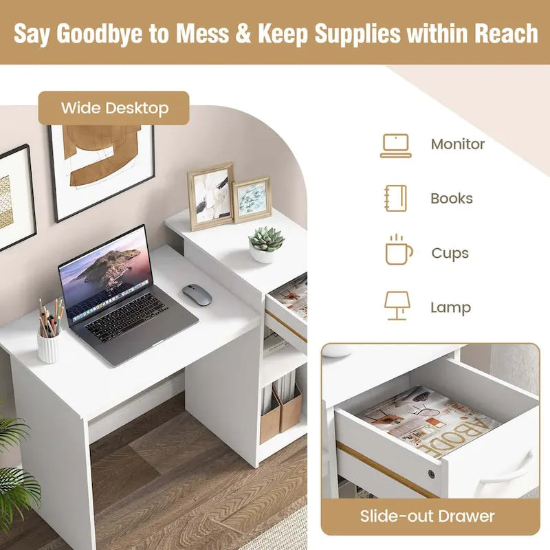 Costway Computer Desk with Drawer Modern Laptop PC Desk with