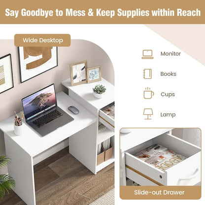 Costway Computer Desk with Drawer Modern Laptop PC Desk with