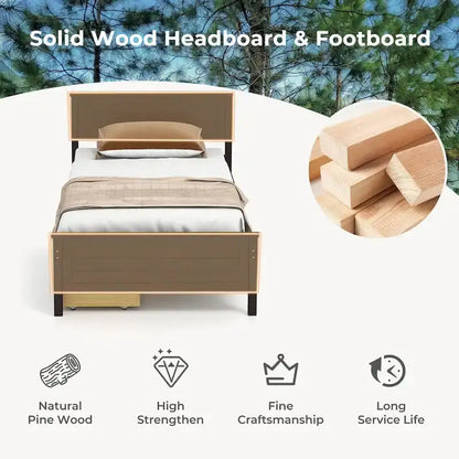 Gymax Twin Size Wooden Bed Frame with 2 Storage Drawers & Under-bed