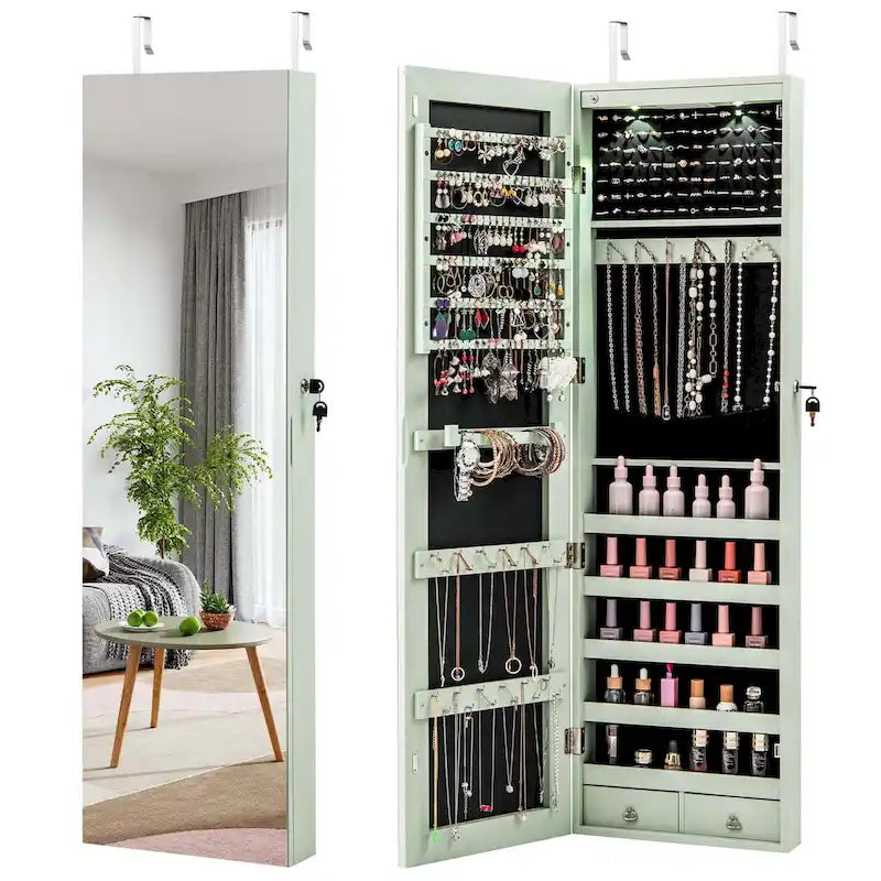 Costway Mirrored Wall & Door Mounted Jewelry Cabinet Storage Organizer - See Details