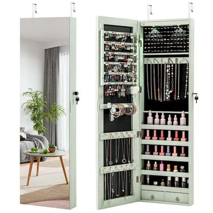 Costway Mirrored Wall & Door Mounted Jewelry Cabinet Storage Organizer - See Details