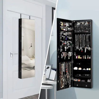 Costway Mirrored Wall & Door Mounted Jewelry Cabinet Storage Organizer - See Details
