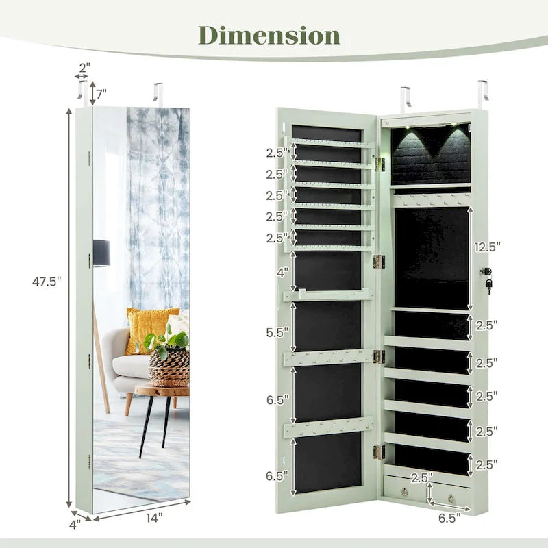 Costway Mirrored Wall & Door Mounted Jewelry Cabinet Storage Organizer - See Details