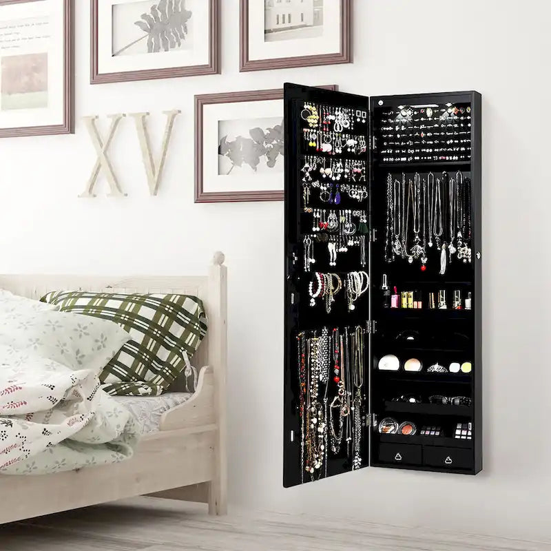 Costway Mirrored Wall & Door Mounted Jewelry Cabinet Storage Organizer - See Details