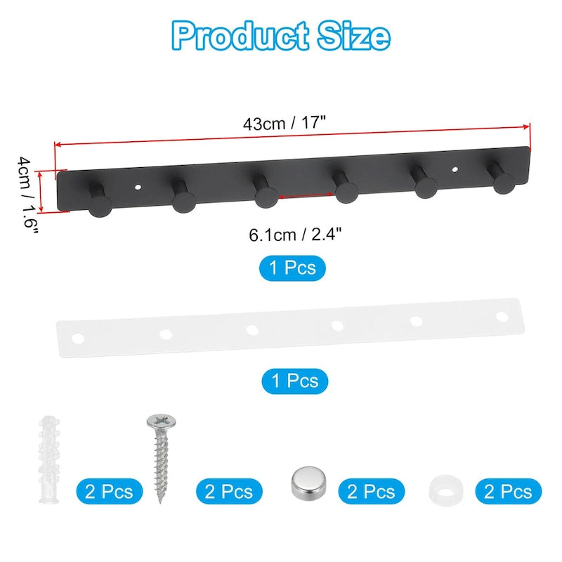 Coat Rack Wall Mount, Metal Round Wall Hooks Rail with 4 / 6 Hooks