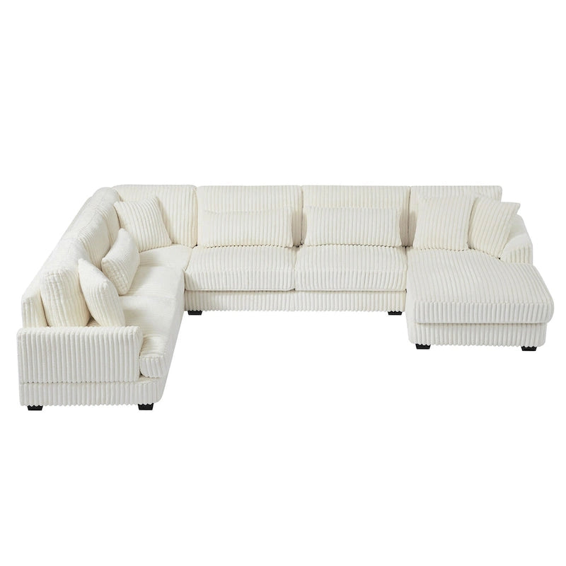 Corduroy Sectional Sofa U-shaped Sofa Couch, Upholstered Deep Seat Sofa with Cushions and Pillows for Living Room