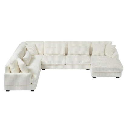Corduroy Sectional Sofa U-shaped Sofa Couch, Upholstered Deep Seat Sofa with Cushions and Pillows for Living Room