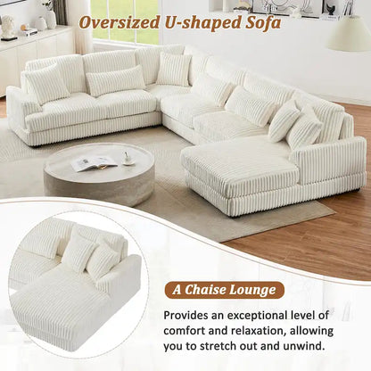 Corduroy Sectional Sofa U-shaped Sofa Couch, Upholstered Deep Seat Sofa with Cushions and Pillows for Living Room