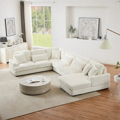 Corduroy Sectional Sofa U-shaped Sofa Couch, Upholstered Deep Seat Sofa with Cushions and Pillows for Living Room