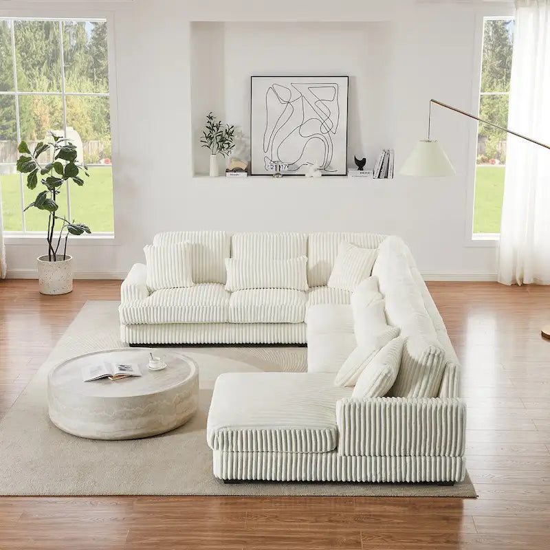 Corduroy Sectional Sofa U-shaped Sofa Couch, Upholstered Deep Seat Sofa with Cushions and Pillows for Living Room