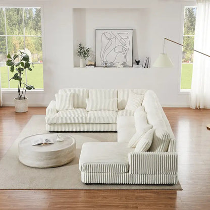 Corduroy Sectional Sofa U-shaped Sofa Couch, Upholstered Deep Seat Sofa with Cushions and Pillows for Living Room