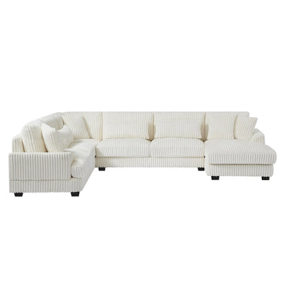 Corduroy Sectional Sofa U-shaped Sofa Couch, Upholstered Deep Seat Sofa with Cushions and Pillows for Living Room