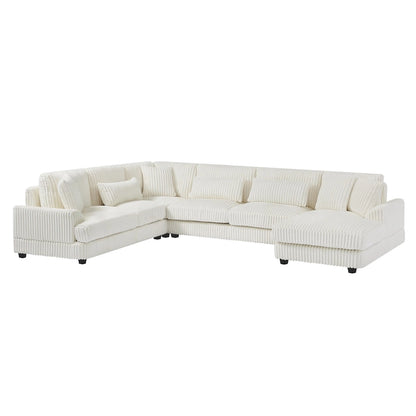Corduroy Sectional Sofa U-shaped Sofa Couch, Upholstered Deep Seat Sofa with Cushions and Pillows for Living Room