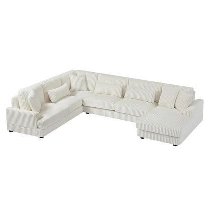 Corduroy Sectional Sofa U-shaped Sofa Couch, Upholstered Deep Seat Sofa with Cushions and Pillows for Living Room