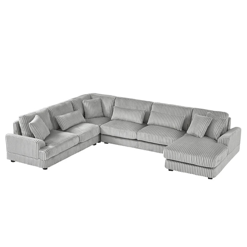 Corduroy Sectional Sofa U-shaped Sofa Couch, Upholstered Deep Seat Sofa with Cushions and Pillows for Living Room