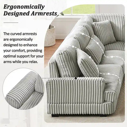 Corduroy Sectional Sofa U-shaped Sofa Couch, Upholstered Deep Seat Sofa with Cushions and Pillows for Living Room