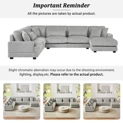 Corduroy Sectional Sofa U-shaped Sofa Couch, Upholstered Deep Seat Sofa with Cushions and Pillows for Living Room