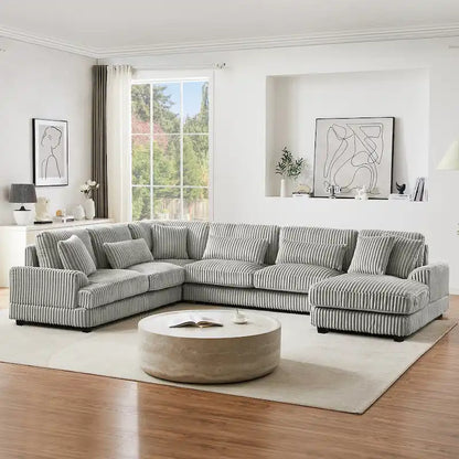 Corduroy Sectional Sofa U-shaped Sofa Couch, Upholstered Deep Seat Sofa with Cushions and Pillows for Living Room