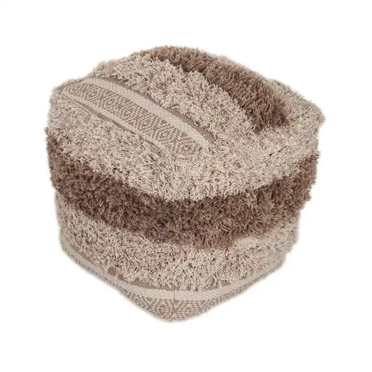 Striped Pouf Ottoman - 18 - Beige and Brown