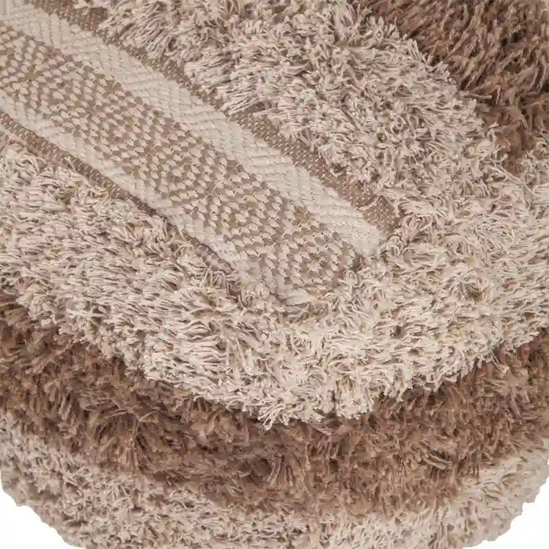 Striped Pouf Ottoman - 18 - Beige and Brown