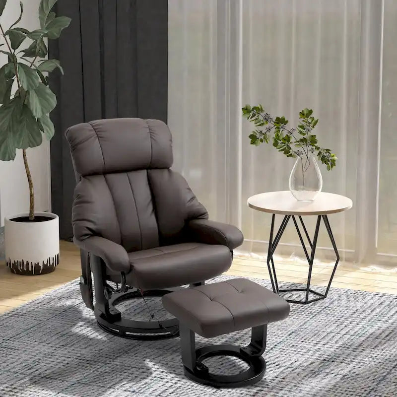 360 Swivel Massage Recliner Chair PU Leather Lounge Chair with 145 Recline, Footrest, Remote Control and Side Pocket