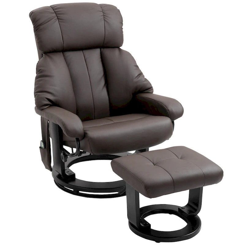 360 Swivel Massage Recliner Chair PU Leather Lounge Chair with 145 Recline, Footrest, Remote Control and Side Pocket