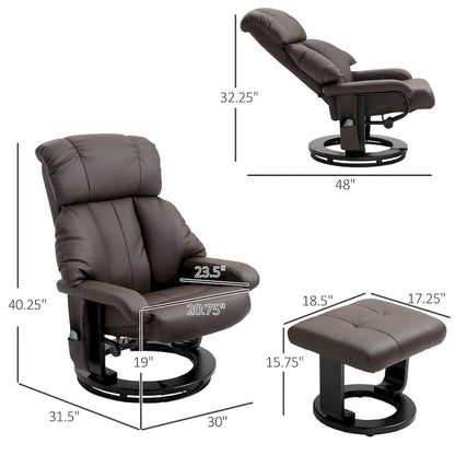 360 Swivel Massage Recliner Chair PU Leather Lounge Chair with 145 Recline, Footrest, Remote Control and Side Pocket